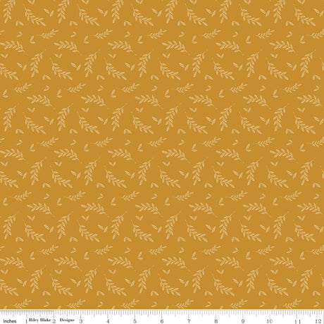 Bees and Blossoms Foliage Gold Quilt Fabric by Lindsey Weight