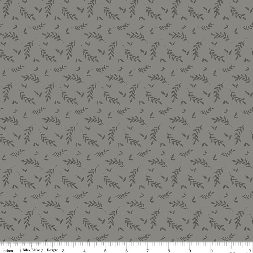 Bees and Blossoms Foliage Gray Quilt Fabric by Lindsey Weight