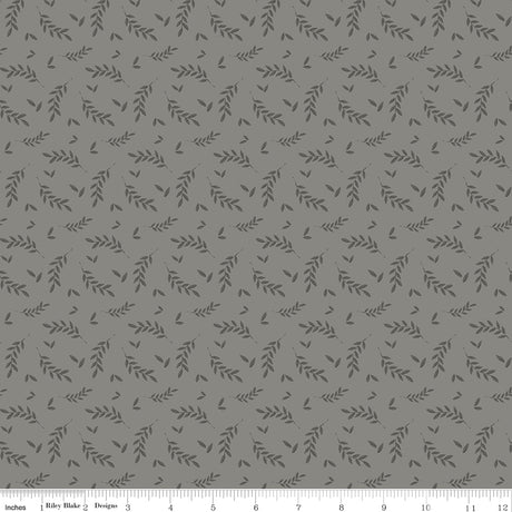 Bees and Blossoms Foliage Gray Quilt Fabric by Lindsey Weight