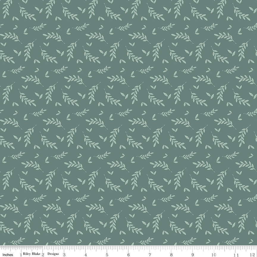 Bees and Blossoms Foliage Teal Quilt Fabric by Lindsey Weight