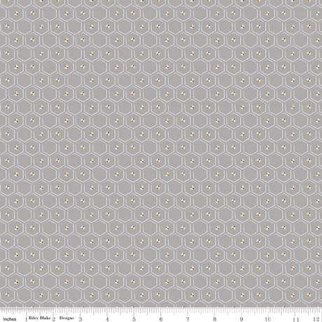 Bees and Blossoms Honeycomb Gray Quilt Fabric by Lindsey Weight