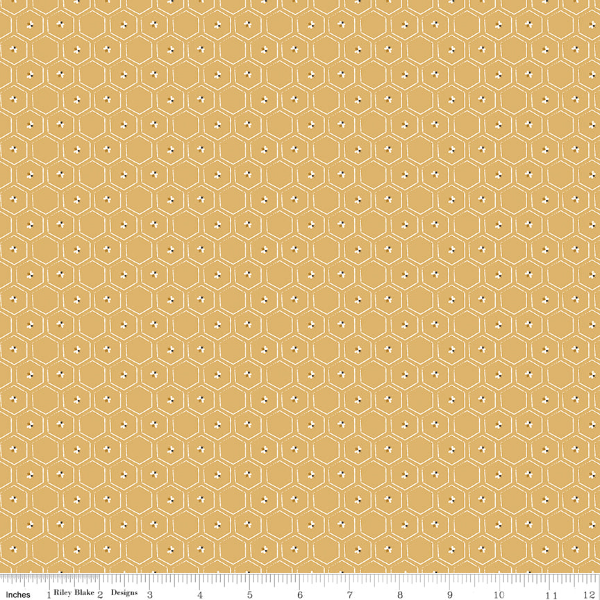 Bees and Blossoms Honeycomb Honey Quilt Fabric by Lindsey Weight