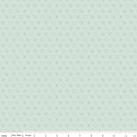 Bees and Blossoms Honeycomb Mist Quilt Fabric by Lindsey Weight