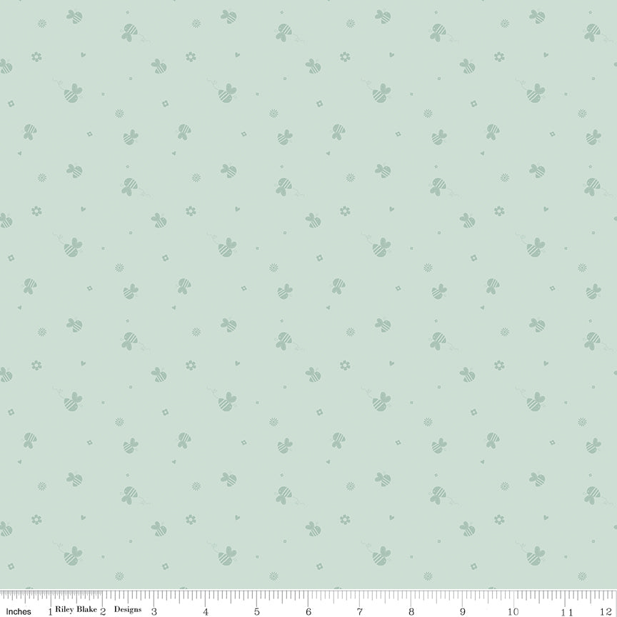 Bees and Blossoms Bee Toss Mist Quilt Fabric by Lindsey Weight