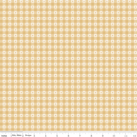 Bees and Blossoms Gingham Honey Quilt Fabric by Lindsey Weight