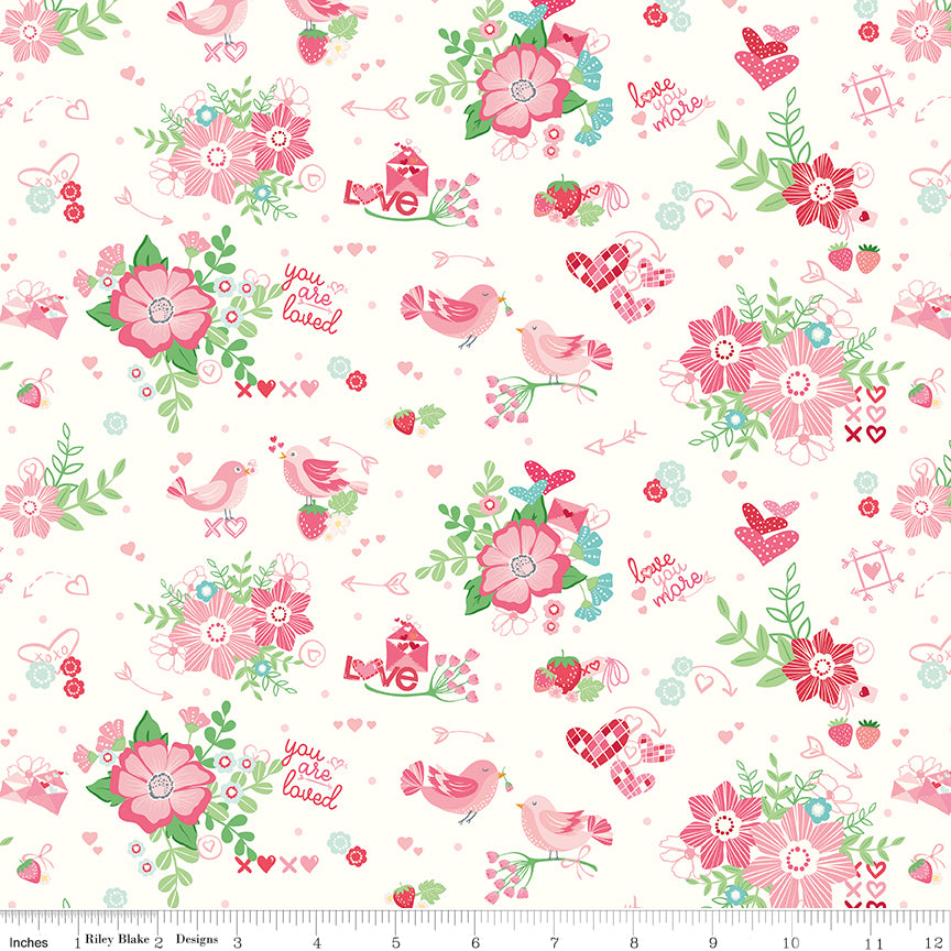 Bloom & Heart Main Off White Quilt Fabric by Cherry Guidry of Cherry Blossoms 