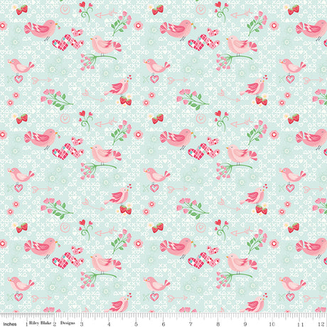 Bloom & Heart Tweetheart Aqua Quilt Fabric by Cherry Guidry of Cherry Blossoms 