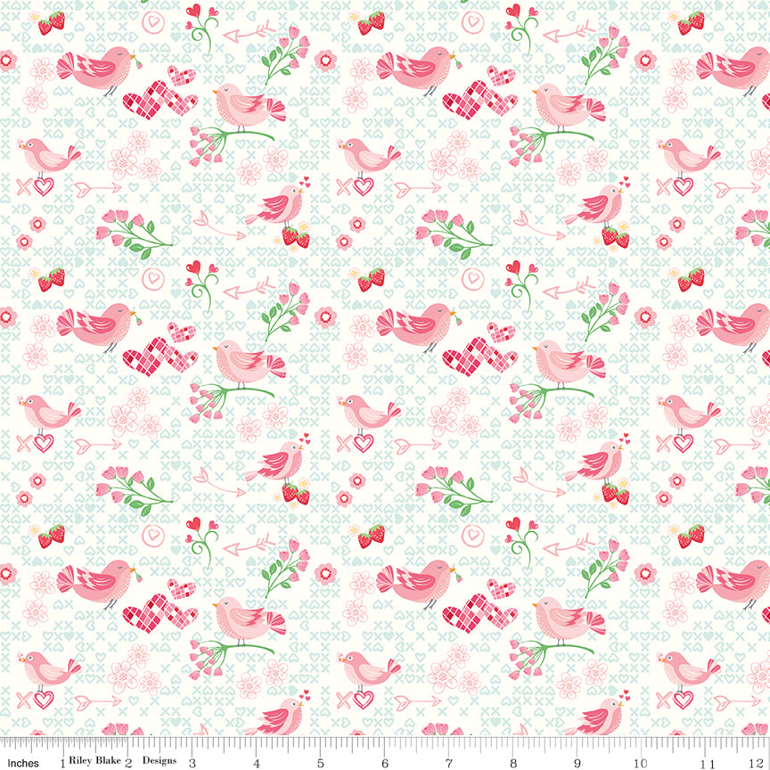 Bloom & Heart Tweetheart Off White Quilt Fabric by Cherry Guidry of Cherry Blossoms 