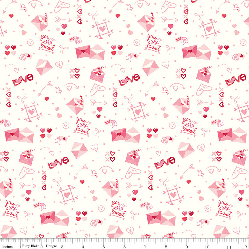 Bloom & Heart Postmarked Love Off White Quilt Fabric by Cherry Guidry of Cherry Blossoms 