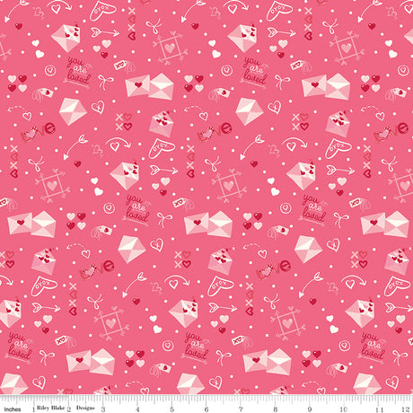 Bloom & Heart Postmarked Love Sugar Pink Quilt Fabric by Cherry Guidry of Cherry Blossoms 