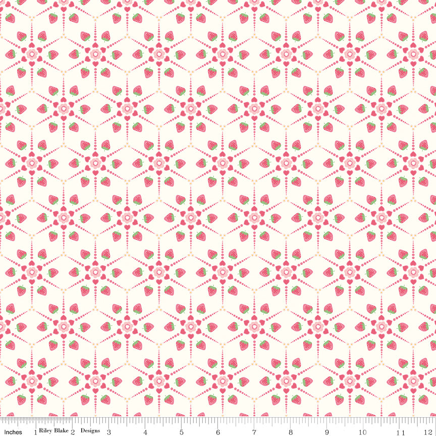 Bloom & Heart Berry Pop Off White Quilt Fabric by Cherry Guidry of Cherry Blossoms 