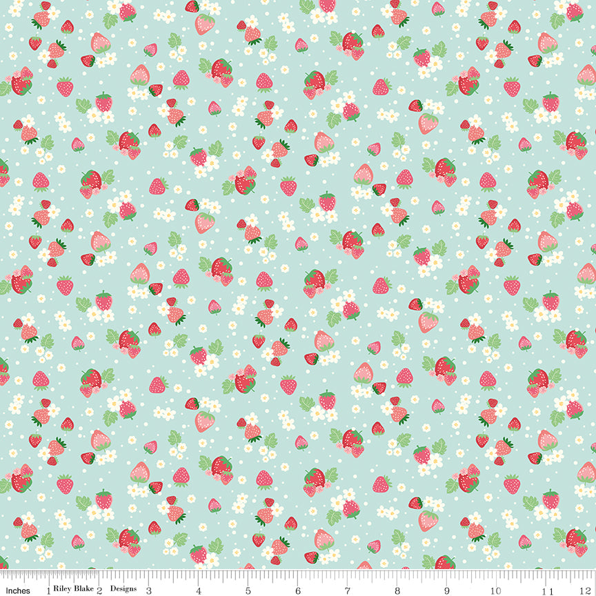 Bloom & Heart Berry Patch Aqua Quilt Fabric by Cherry Guidry of Cherry Blossoms 