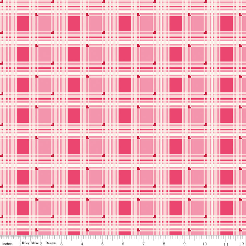 Bloom & Heart Sweet Tartan Raspberry Quilt Fabric by Cherry Guidry of Cherry Blossoms 