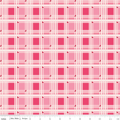 Bloom & Heart Sweet Tartan Raspberry Quilt Fabric by Cherry Guidry of Cherry Blossoms 