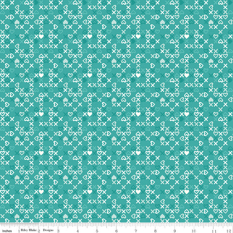 Bloom & Heart Sweet XOXO Teal Quilt Fabric by Cherry Guidry of Cherry Blossoms 