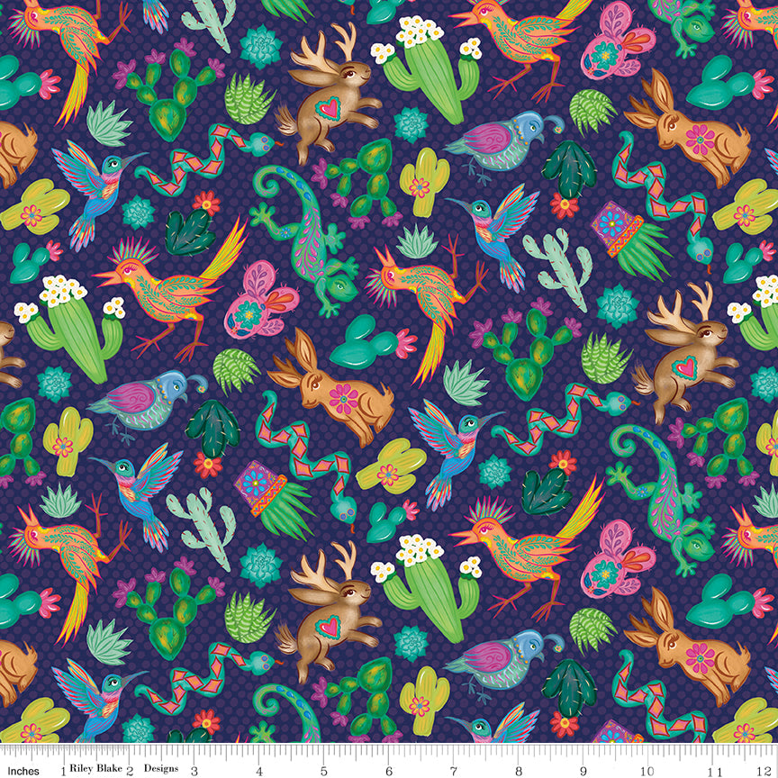 Cacti & Charm Animal Toss Eggplant Quilt Fabric by Cacti & Charm — Kathy Cano-Murillo