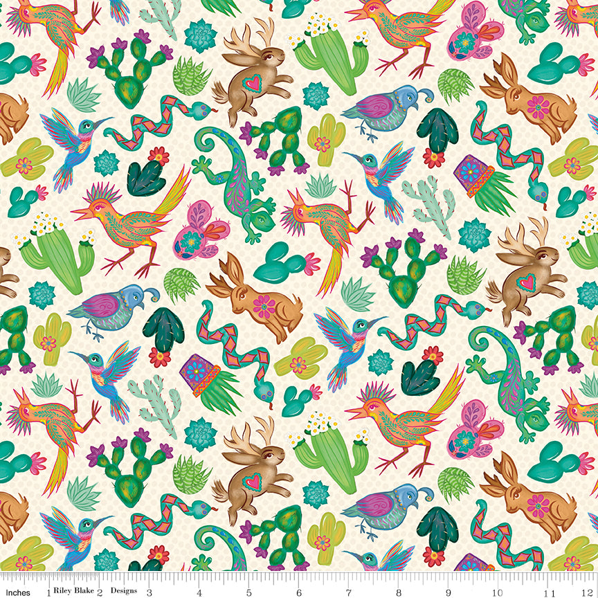 Cacti & Charm Animal Toss Putty Quilt Fabric by Cacti & Charm — Kathy Cano-Murillo