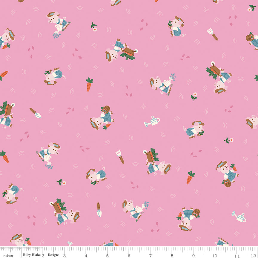 Countryside Dreams Gardening Piglets Bubblegum Quilt Fabricby Countryside Dreams — Natalia Juan Abello