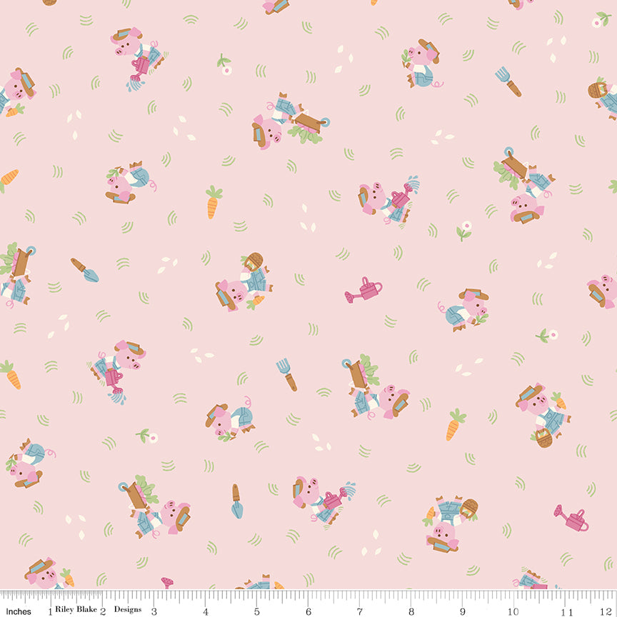 Countryside Dreams Gardening Piglets Pink Dogwood Quilt Fabricby Countryside Dreams — Natalia Juan Abello