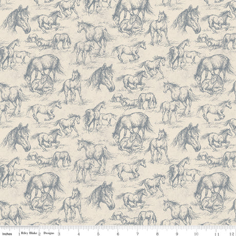 Horseshoe Creek Horses Linen Quilt Fabric by Horseshoe Creek — RBD