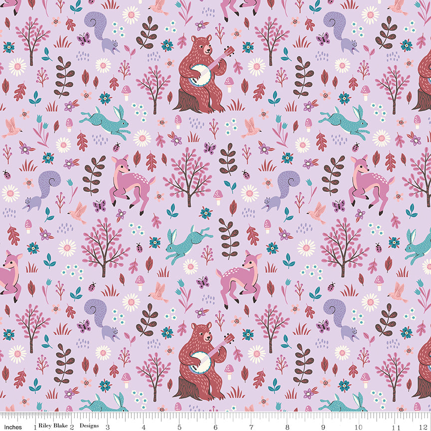 Mountain Jamboree Critters Lavender Quilt Fabric by Genesis Hall 