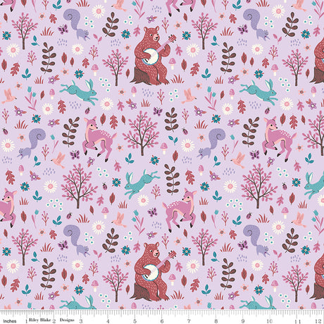 Mountain Jamboree Critters Lavender Quilt Fabric by Genesis Hall 