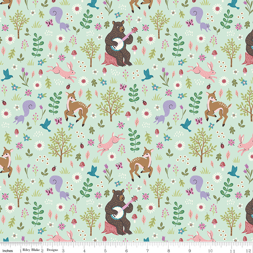 Mountain Jamboree Critters Mint Quilt Fabric by Genesis Hall 