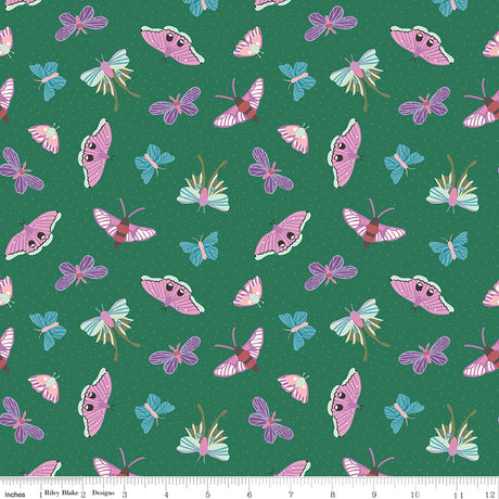 Mountain Jamboree Moths Green Quilt Fabric by Genesis Hall 