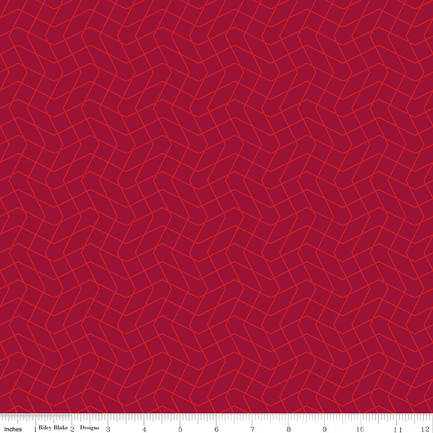 Quilt in Color Wavy Grid Red Quilt Fabric by Christa Watson 