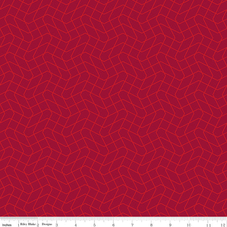 Quilt in Color Wavy Grid Red Quilt Fabric by Christa Watson 
