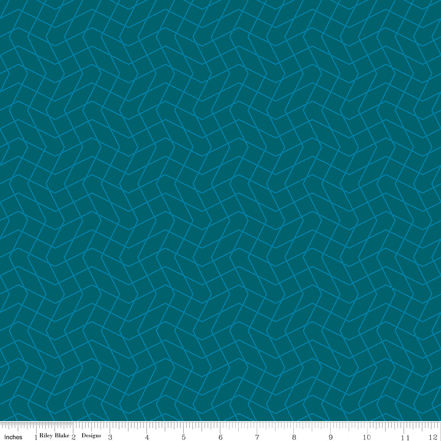 Quilt in Color Wavy Grid Teal Quilt Fabric by Christa Watson 