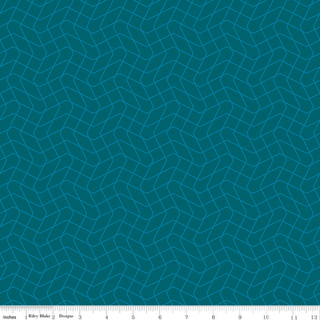 Quilt in Color Wavy Grid Teal Quilt Fabric by Christa Watson 