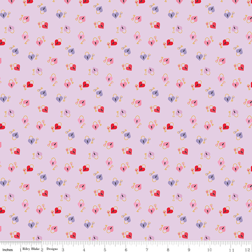 Sweet on You Keys to My Heart Lavender Quilt Fabric by Christopher Thompson of The Tattooed 