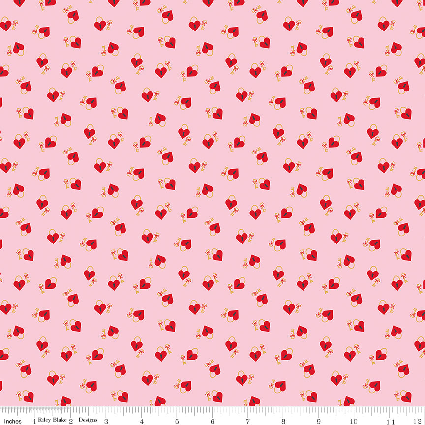 Sweet on You Keys to My Heart Pink Quilt Fabric by Christopher Thompson of The Tattooed 