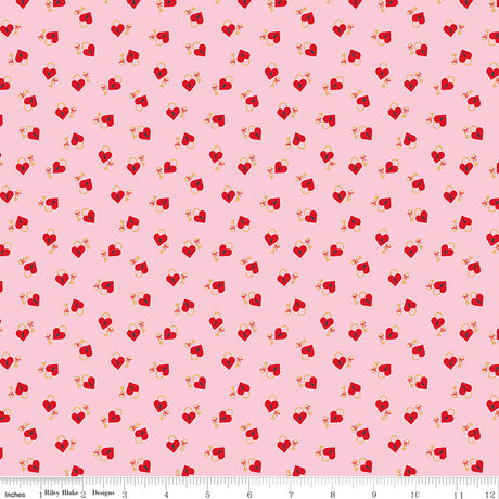 Sweet on You Keys to My Heart Pink Quilt Fabric by Christopher Thompson of The Tattooed 