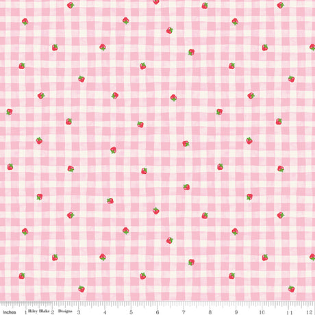 The World of Strawberry Shortcake Gingham Pink Quilt Fabric by The World of Strawberry Shortcake™ collection 