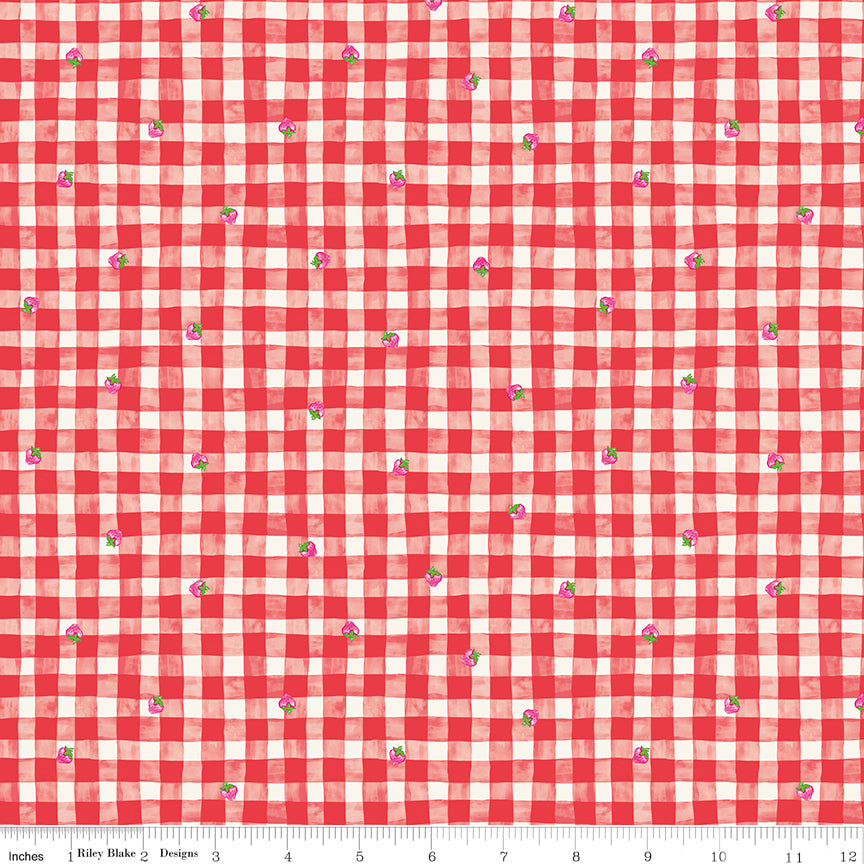 The World of Strawberry Shortcake Gingham Red Quilt Fabric by The World of Strawberry Shortcake™ collection 