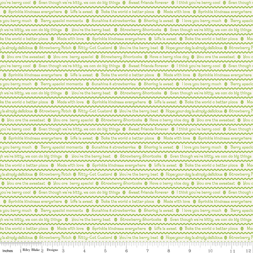 The World of Strawberry Shortcake Text Green Quilt Fabric by The World of Strawberry Shortcake™ collection 
