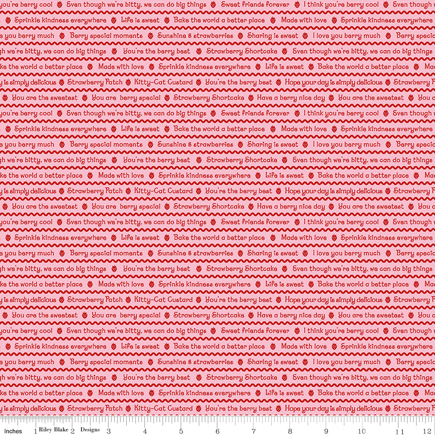 The World of Strawberry Shortcake Text Pink Quilt Fabric by The World of Strawberry Shortcake™ collection 