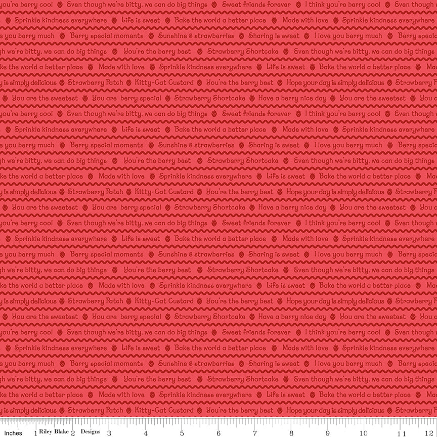 The World of Strawberry Shortcake Text Red Quilt Fabric by The World of Strawberry Shortcake™ collection 