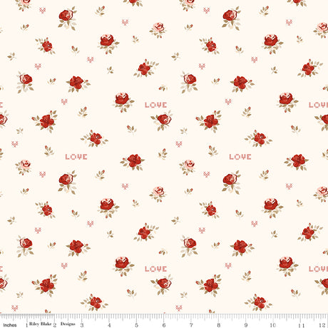 To My Love Roses Cream Quilt Fabric by Sandy Gervais 