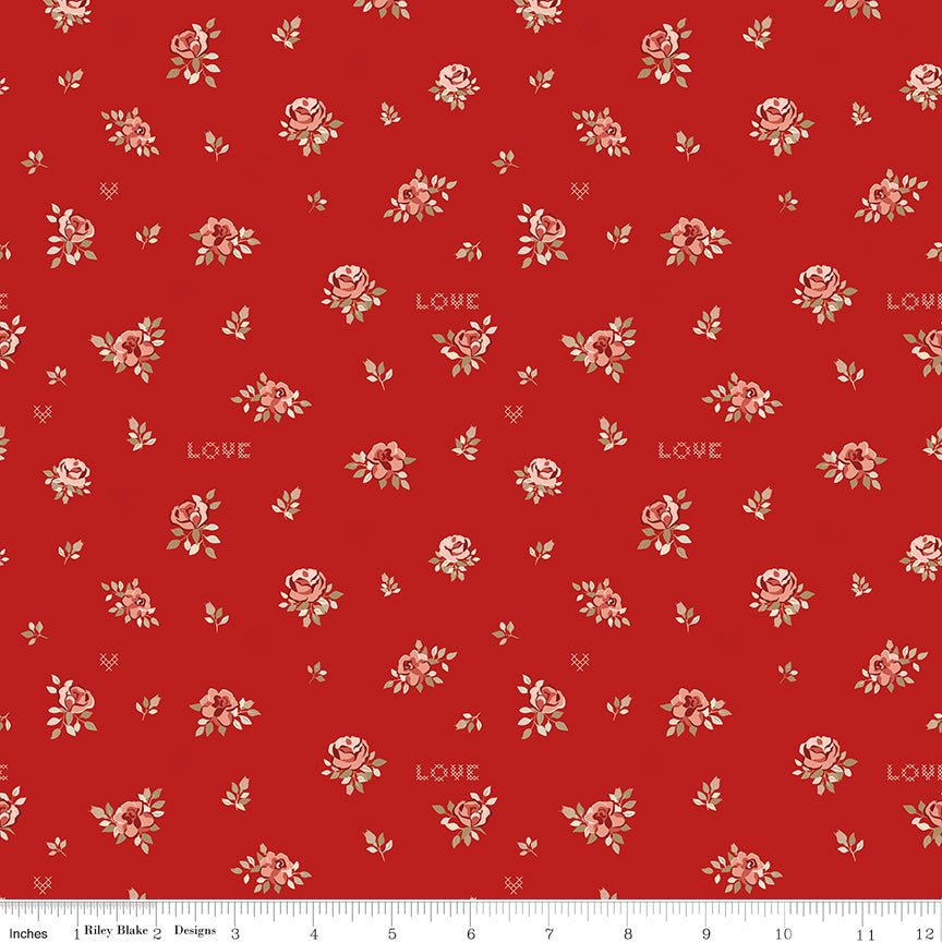 To My Love Roses Red Quilt Fabric by Sandy Gervais 