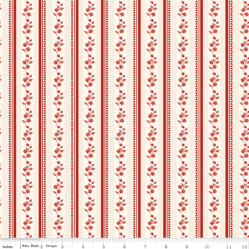To My Love Stripes Red Quilt Fabric by Sandy Gervais 