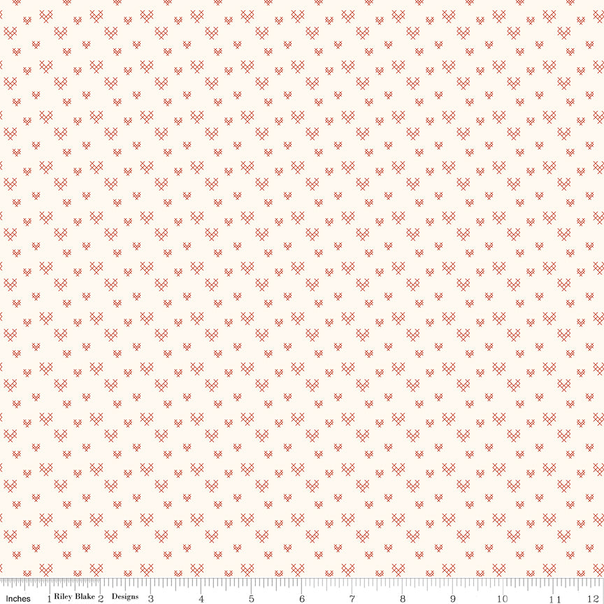 To My Love Cross Stitch Hearts Cream Quilt Fabric by Sandy Gervais 