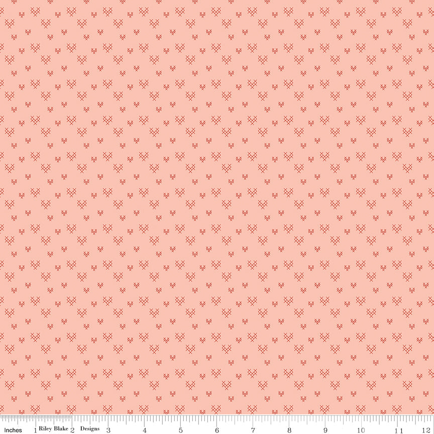 To My Love Cross Stitch Hearts Pink Quilt Fabric by Sandy Gervais 