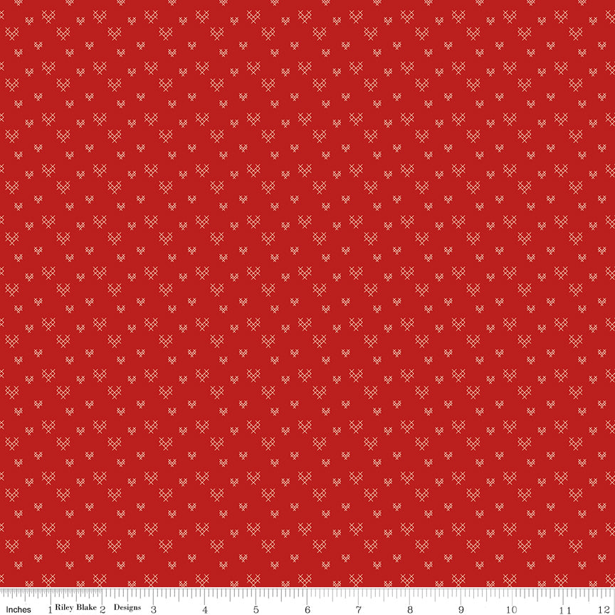 To My Love Cross Stitch Hearts Red Quilt Fabric by Sandy Gervais 
