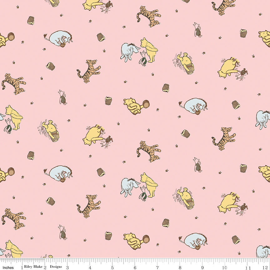 Winnie-the-Pooh Baby Character Toss Pink Quilt Fabric by Echo Park Paper Co. 