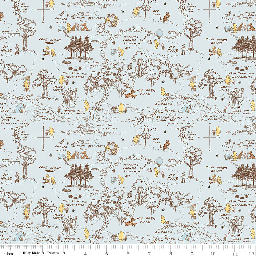 Winnie-the-Pooh Baby 100 Aker Map Blue Quilt Fabric by Echo Park Paper Co. 