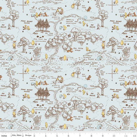 Winnie-the-Pooh Baby 100 Aker Map Blue Quilt Fabric by Echo Park Paper Co. 
