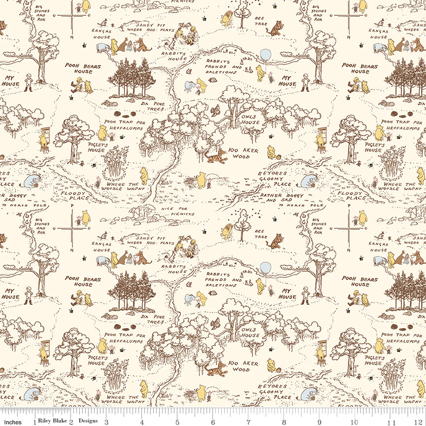 Winnie-the-Pooh Baby 100 Aker Map Cream Quilt Fabric by Echo Park Paper Co. 